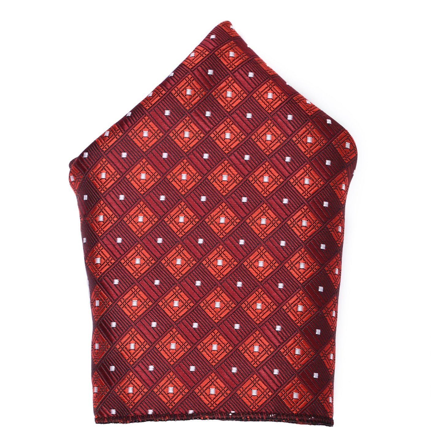 Red & White Block Italian Silk Neckties Set Pocket Square Silver Tiepin