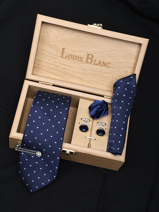 Sky Crystal Navy Italian Silk Neckties Set Pocket Square Silver Tiepin