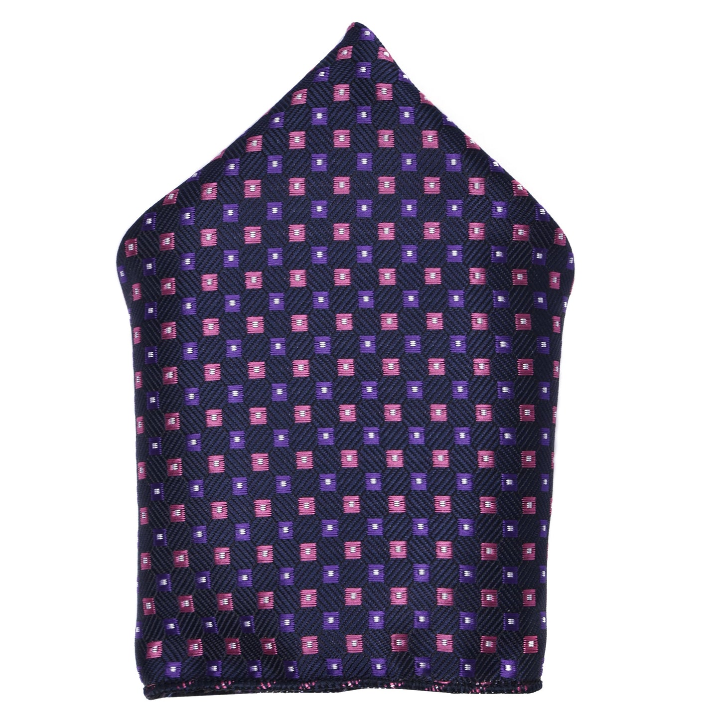 Pink & Purple Design Navy Italian Silk Neckties Set Pocket Square Silver Tiepin