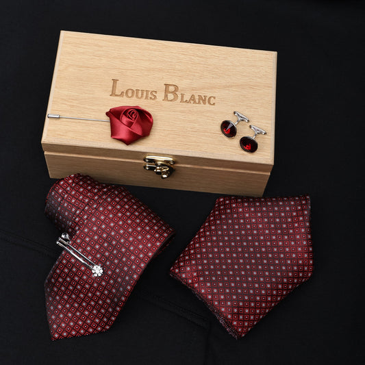 White Dot Wine Italian Silk Neckties Set Pocket Square Silver Tiepin