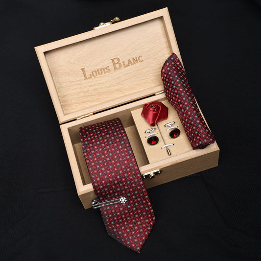 White Dot Wine Italian Silk Neckties Set Pocket Square Silver Tiepin