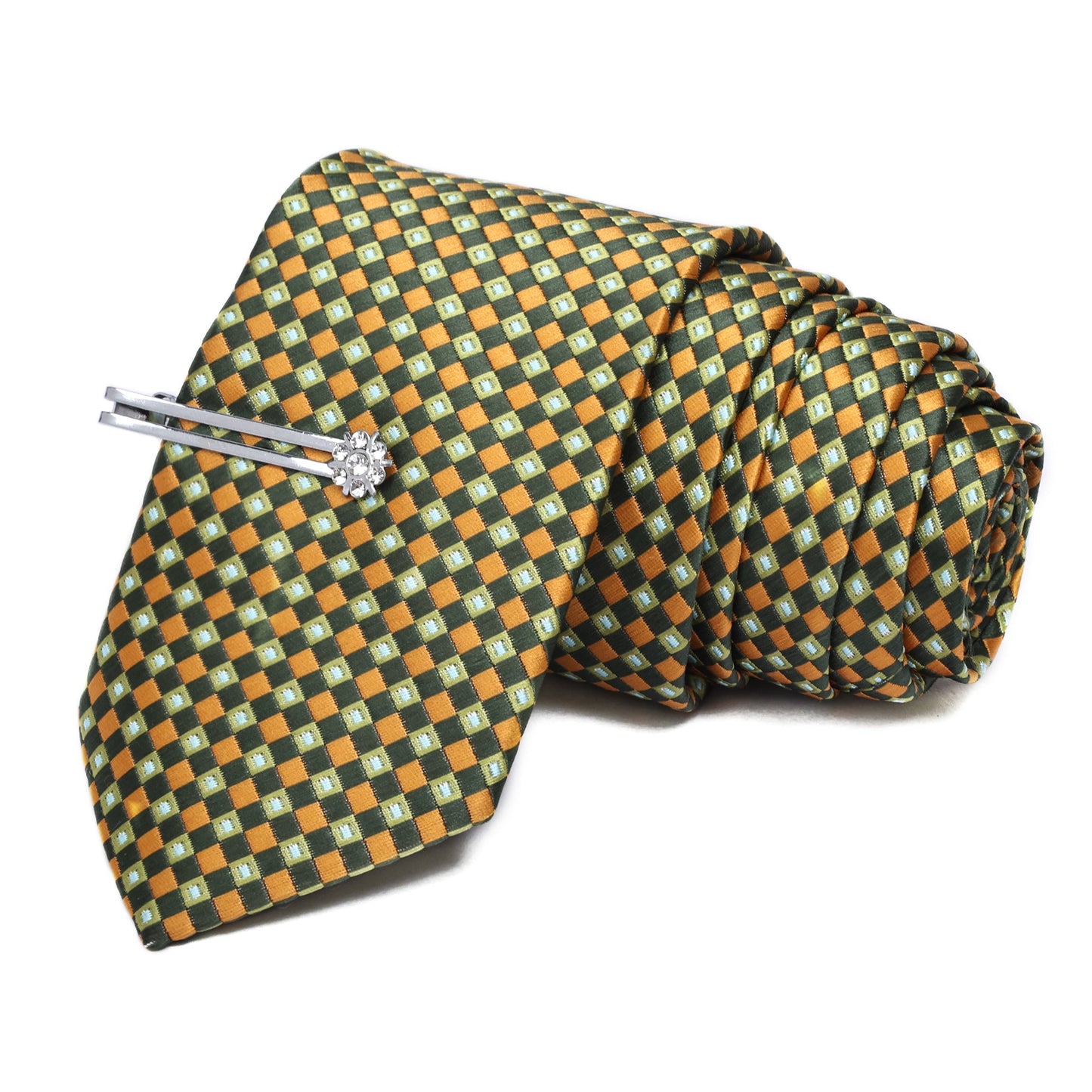 Sheen Green Luxury Italian Silk Neckties Set With Pocket Square Cufflinks Brooch Silver Tiepin