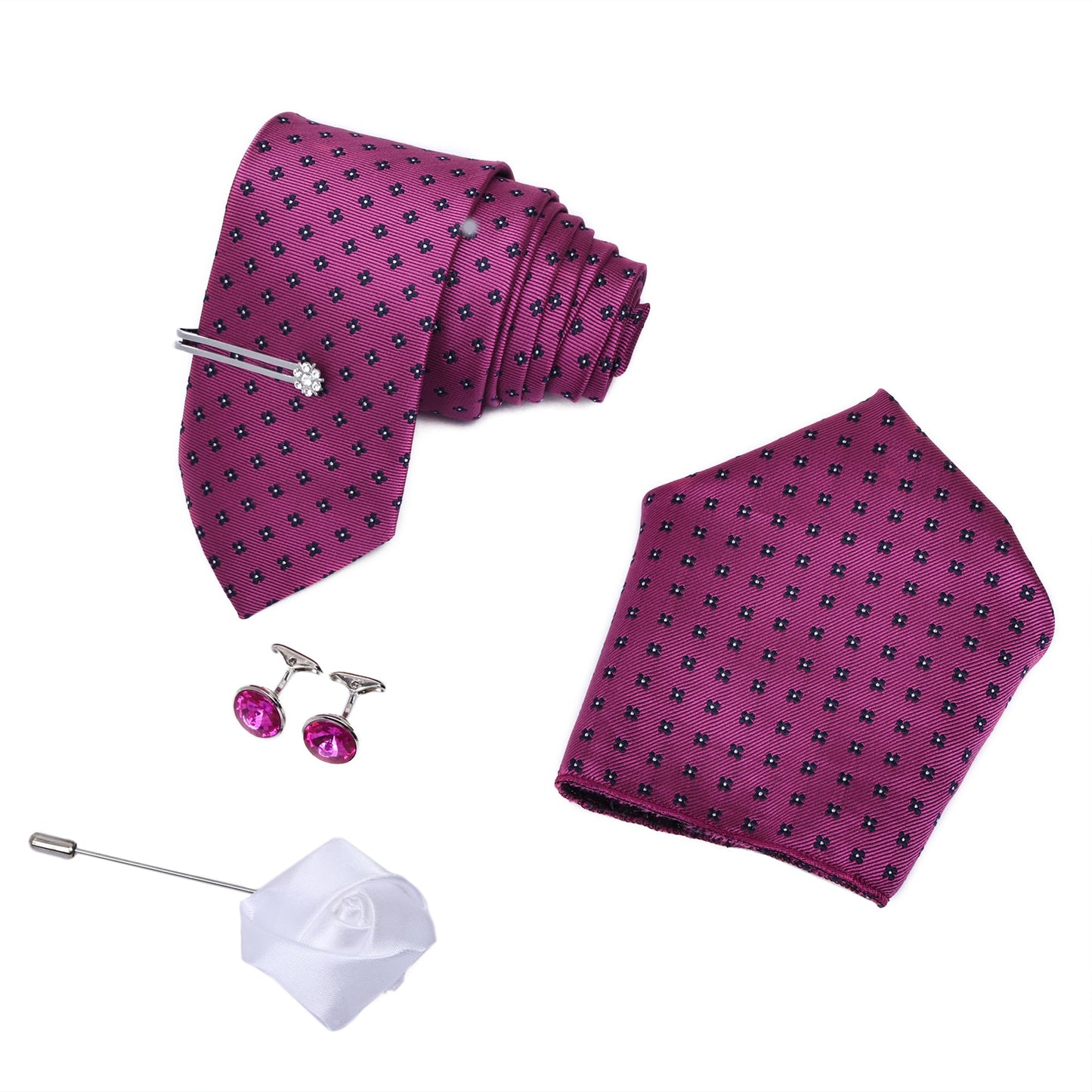 Flower Light Purple Italian Silk Neckties Set Pocket Square Tip