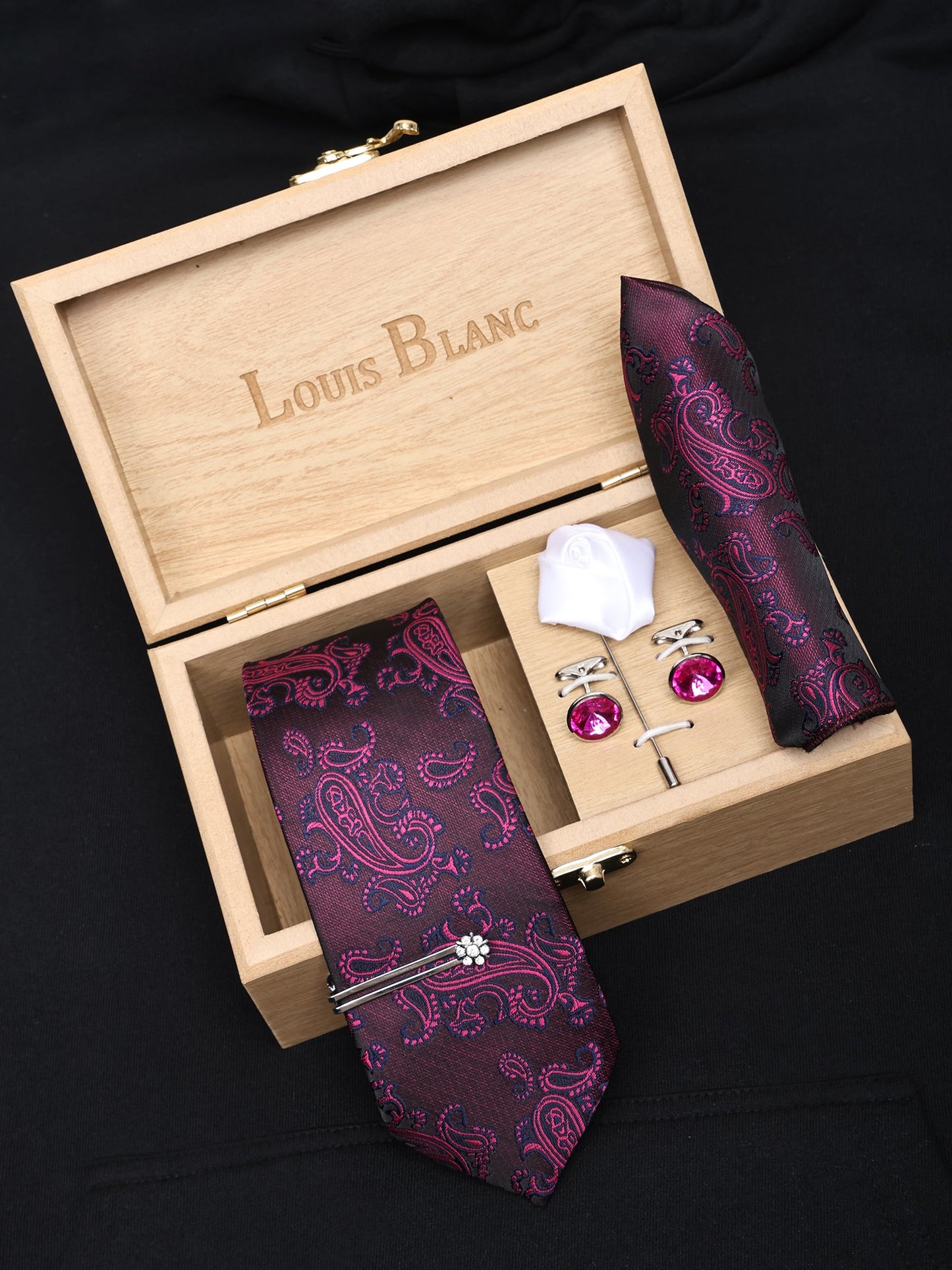 Purple Kari Italian Silk Neckties Set Pocket Square Silver Tiepin