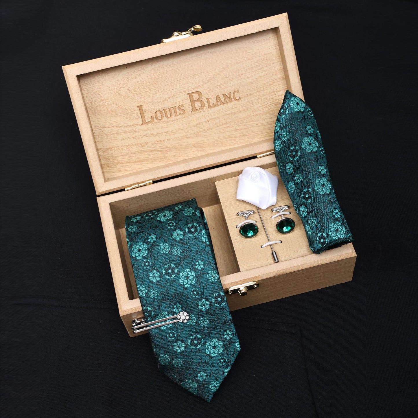 Torques Flower Print Italian Silk Neckties Set Pocket Square Tiepin