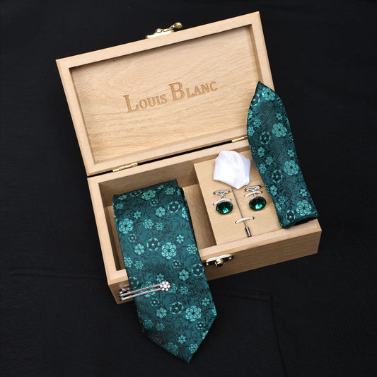 Torques Flower Print Italian Silk Neckties Set Pocket Square Tiepin