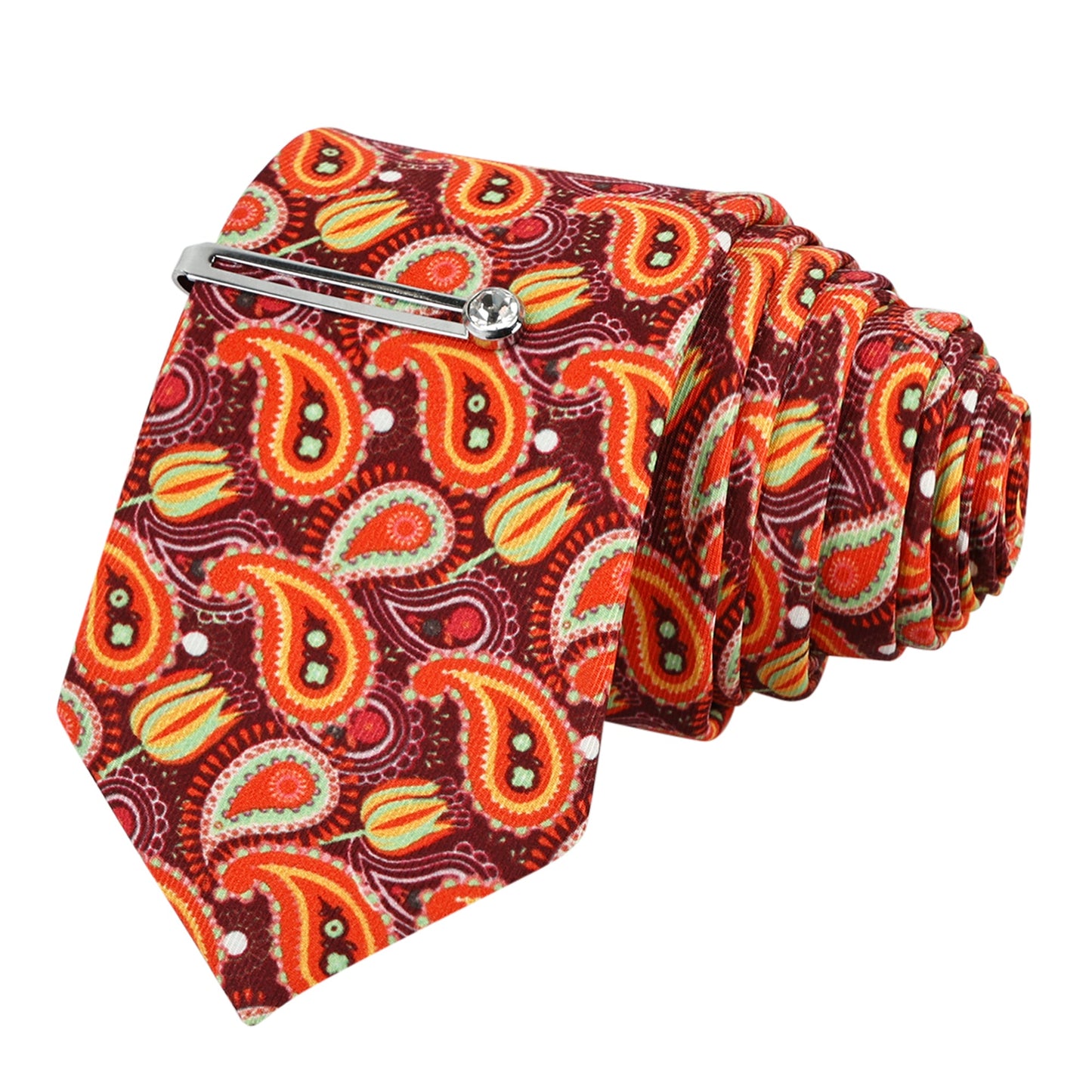 International Mehroon Luxury Italian Silk Necktie Set With Pocket Square Silver Tie pin, Cufflinks & Brooch