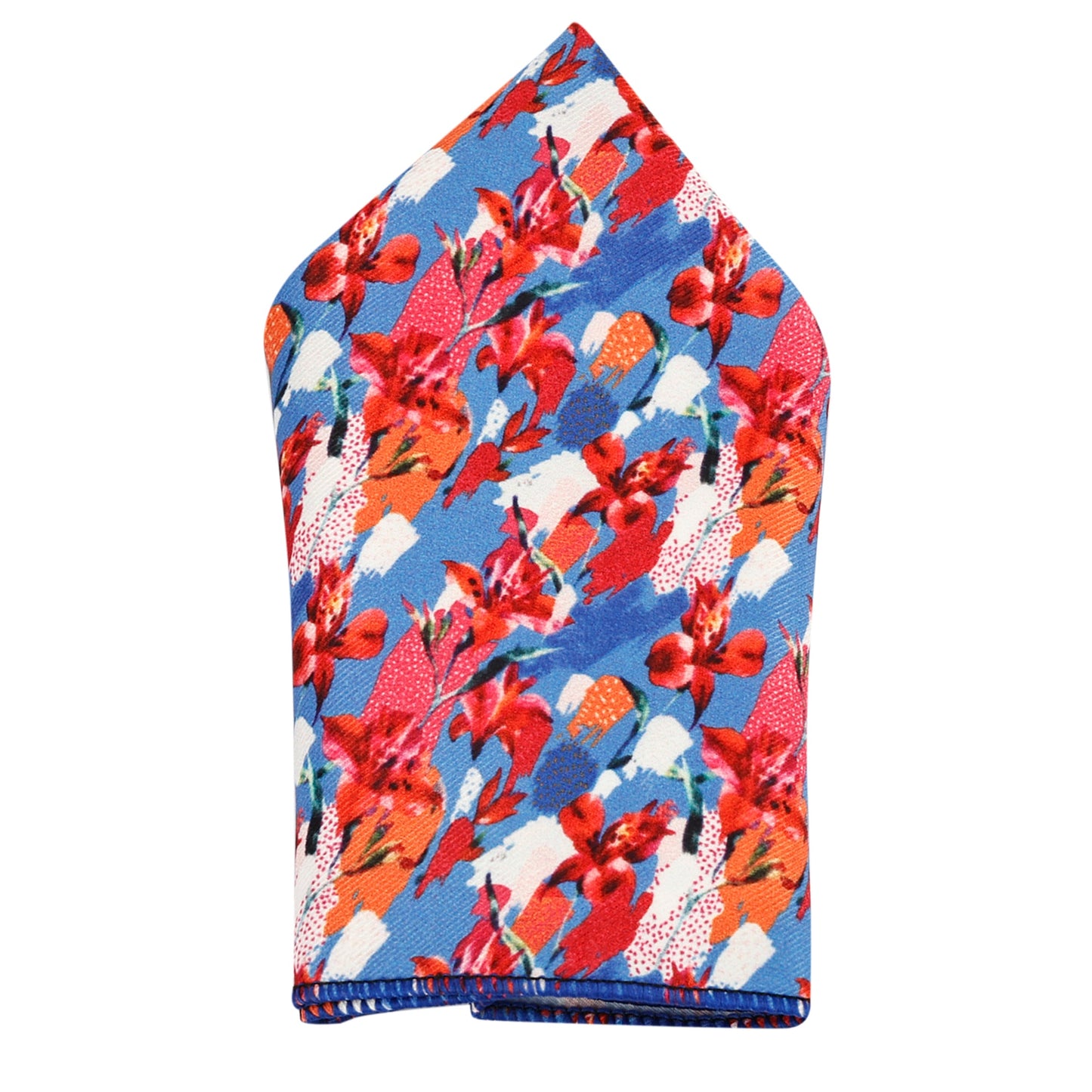 Multi Flower Luxury Italian Silk Necktie Set With Pocket Square Silver Tie Pin, Cufflinks & Brooch