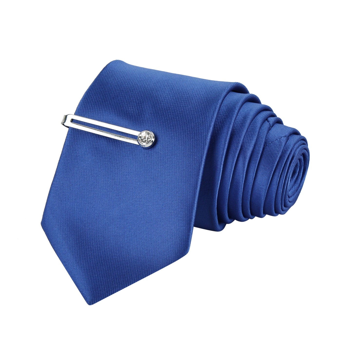 Royal Blue luxury Solid Necktie Set With Pocket Square Silver Tie Pin, Cufflinks & Brooch