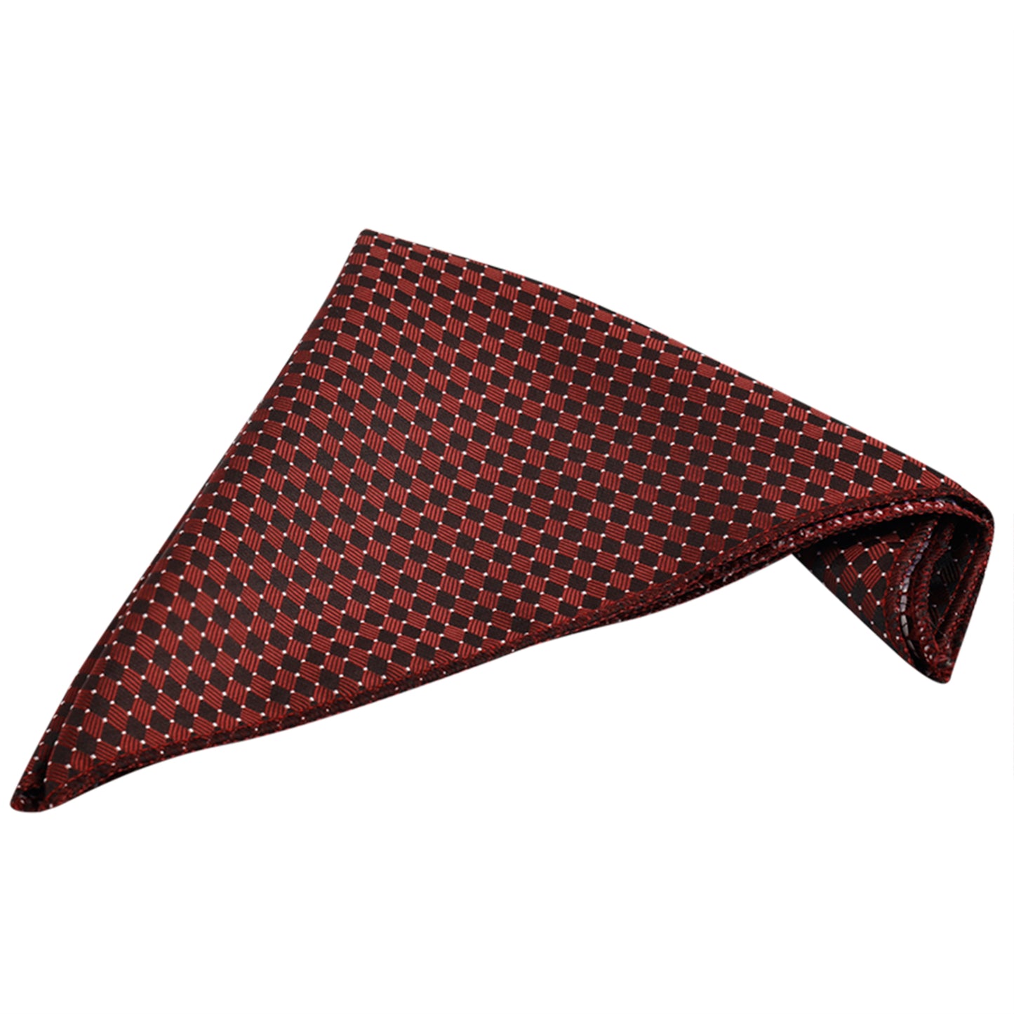 Geometric maroon Italian Necktie Set With Pocket Square Silver Tie Pin, Cufflinks & Brooch