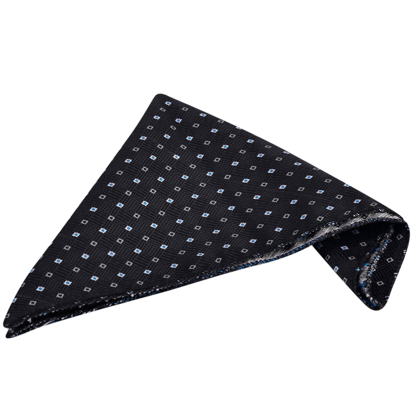 White Dot Black Italian Necktie Set With Pocket Square Silver Tie Pin, Cufflinks & Brooch