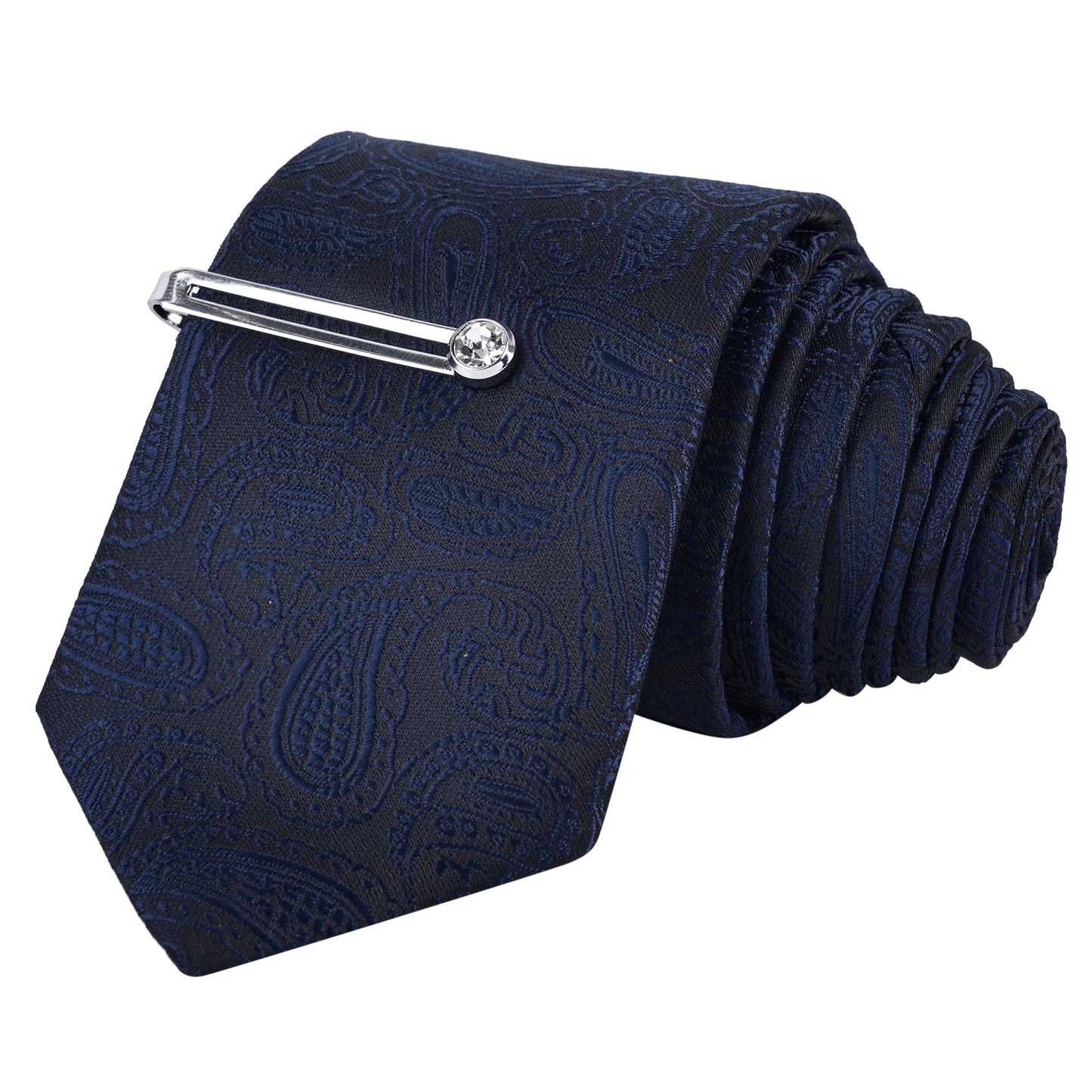 Space Blue Italian Necktie Set With Pocket Square Silver Tie pin, Cufflinks & Brooch