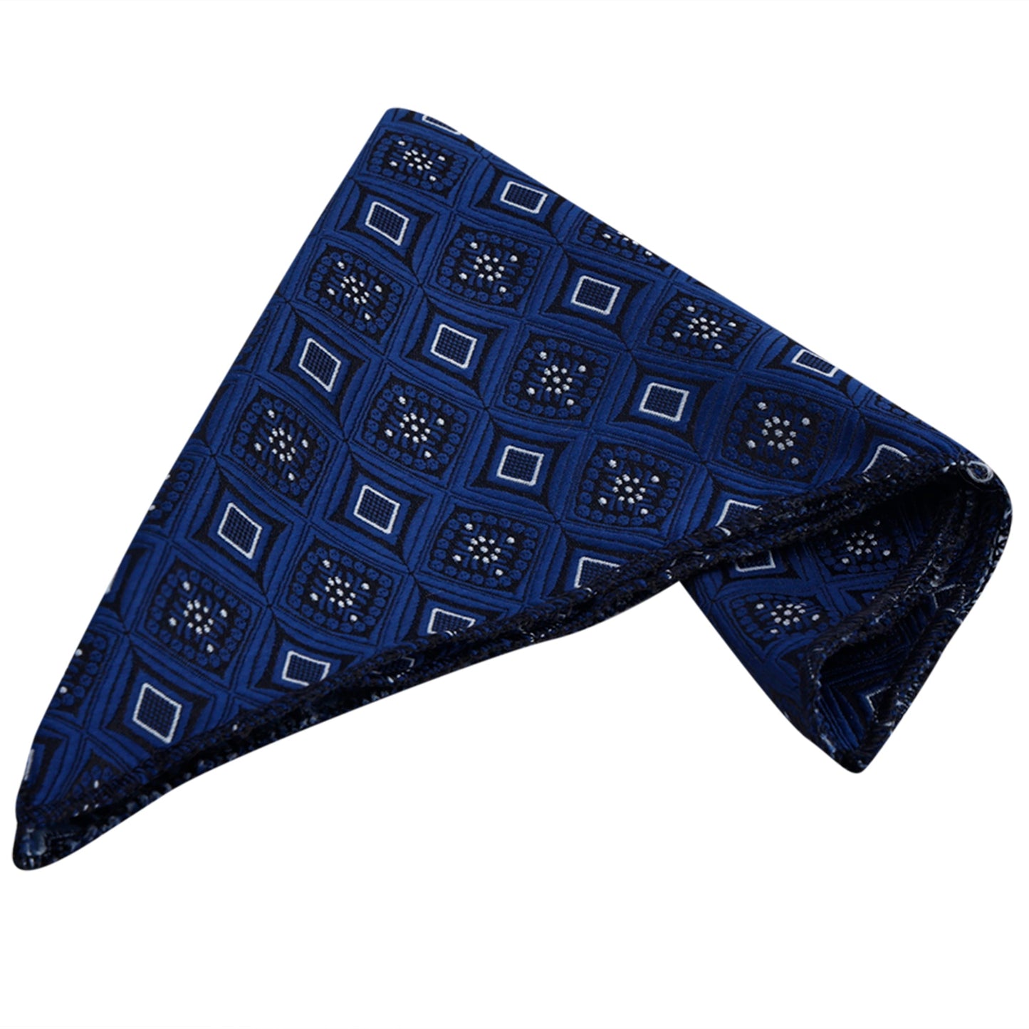 Indigo Blue Italian Necktie Set With Pocket Square Silver Tie Pin, Cufflinks & Brooch