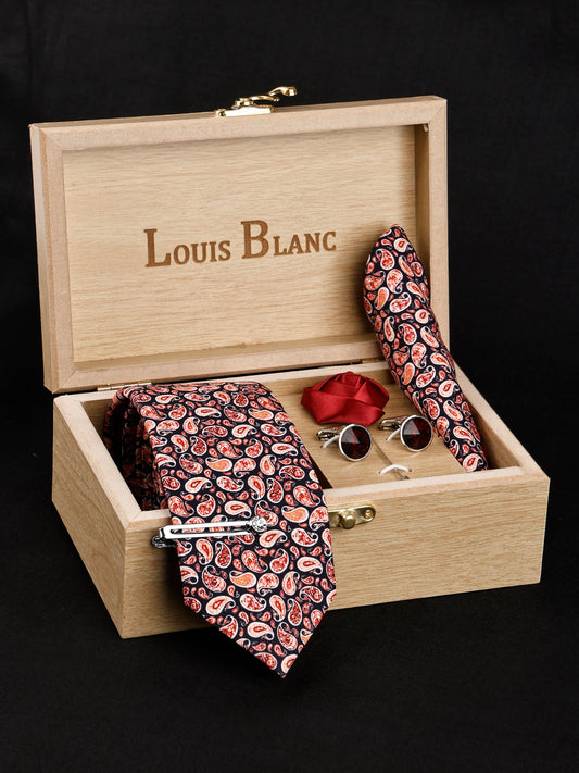 Royal Black Italian Silk Set Pocket Square Tiepin, Cufflinks & Brooch.