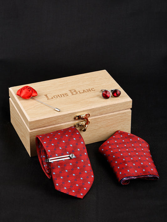 Texture Maroon Italian Necktie With Pocket Square Silver Tie pin, Cufflinks & Brooch