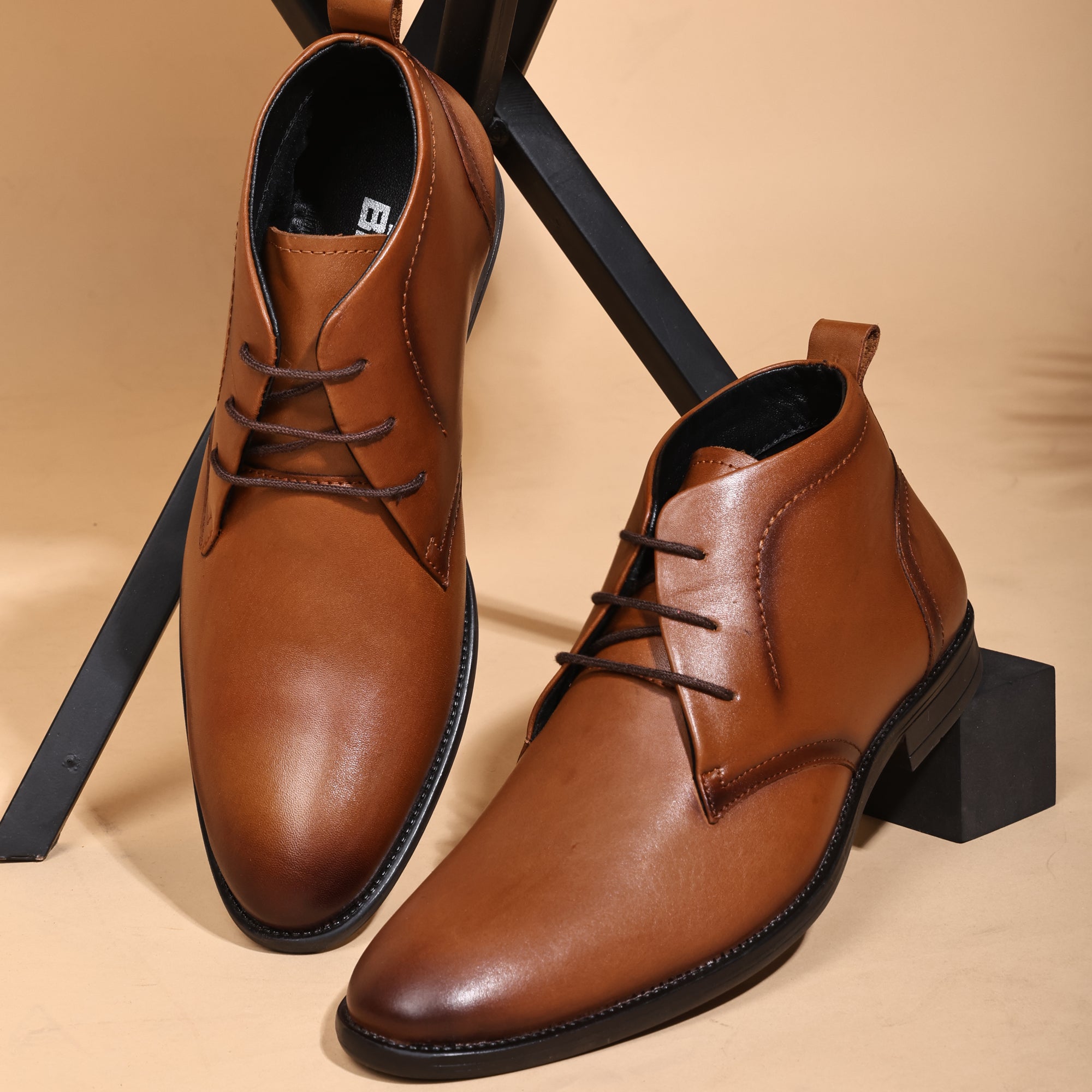 Louis Blanc Men’s Tan Italian Leather Ankle Boots For Men Biking Hiking (LB09)