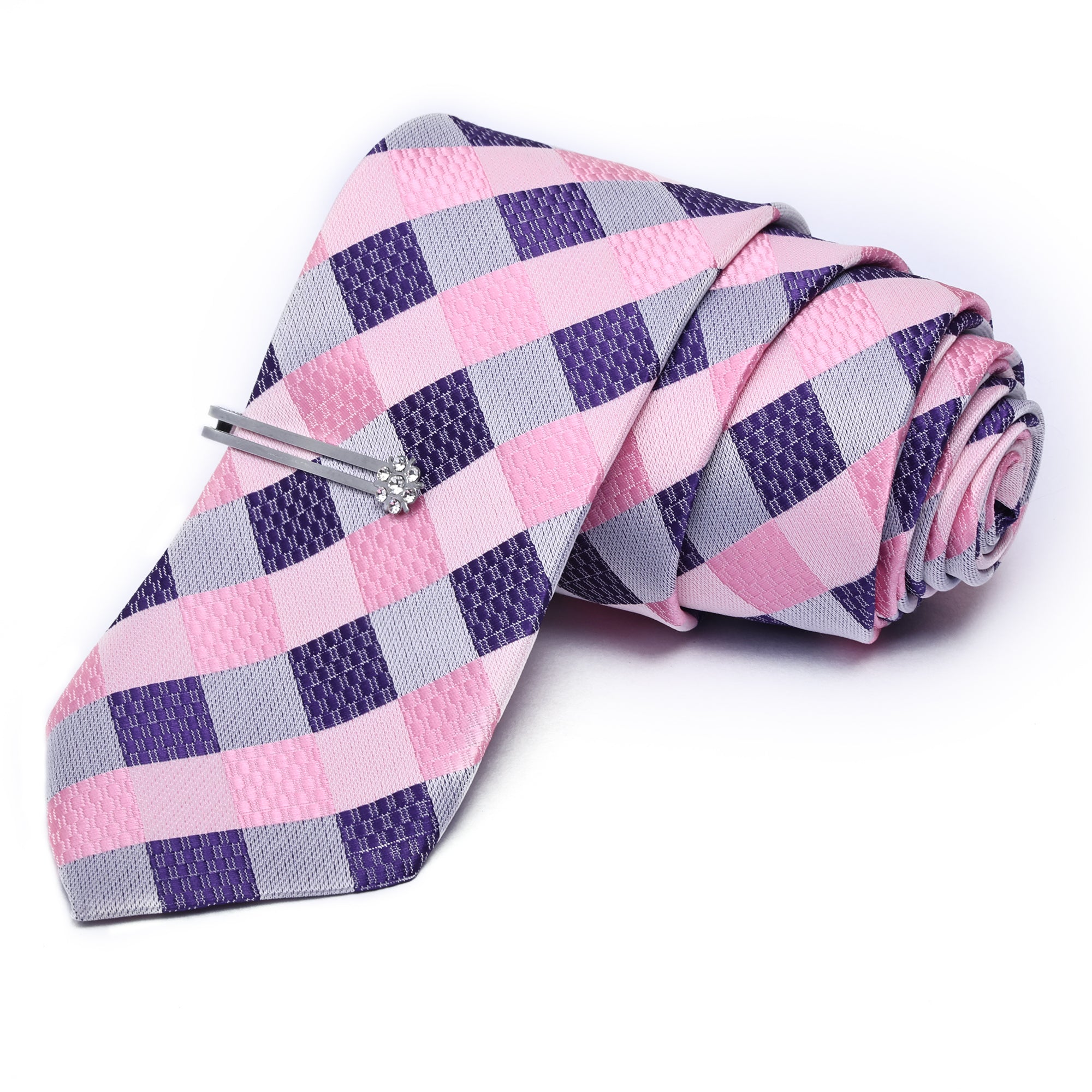Lavender Italian Silk Neckties Set Pocket Square Silver Tie Pin Cufflinks & Brooch