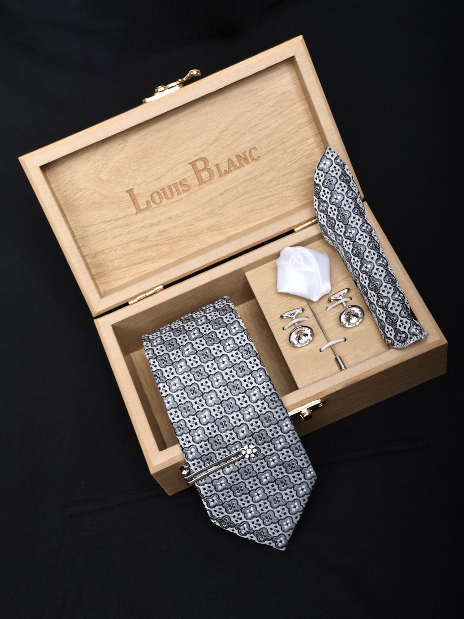 Light Grey Dot Italian Silk Neckties Set Pocket Square Tiepin