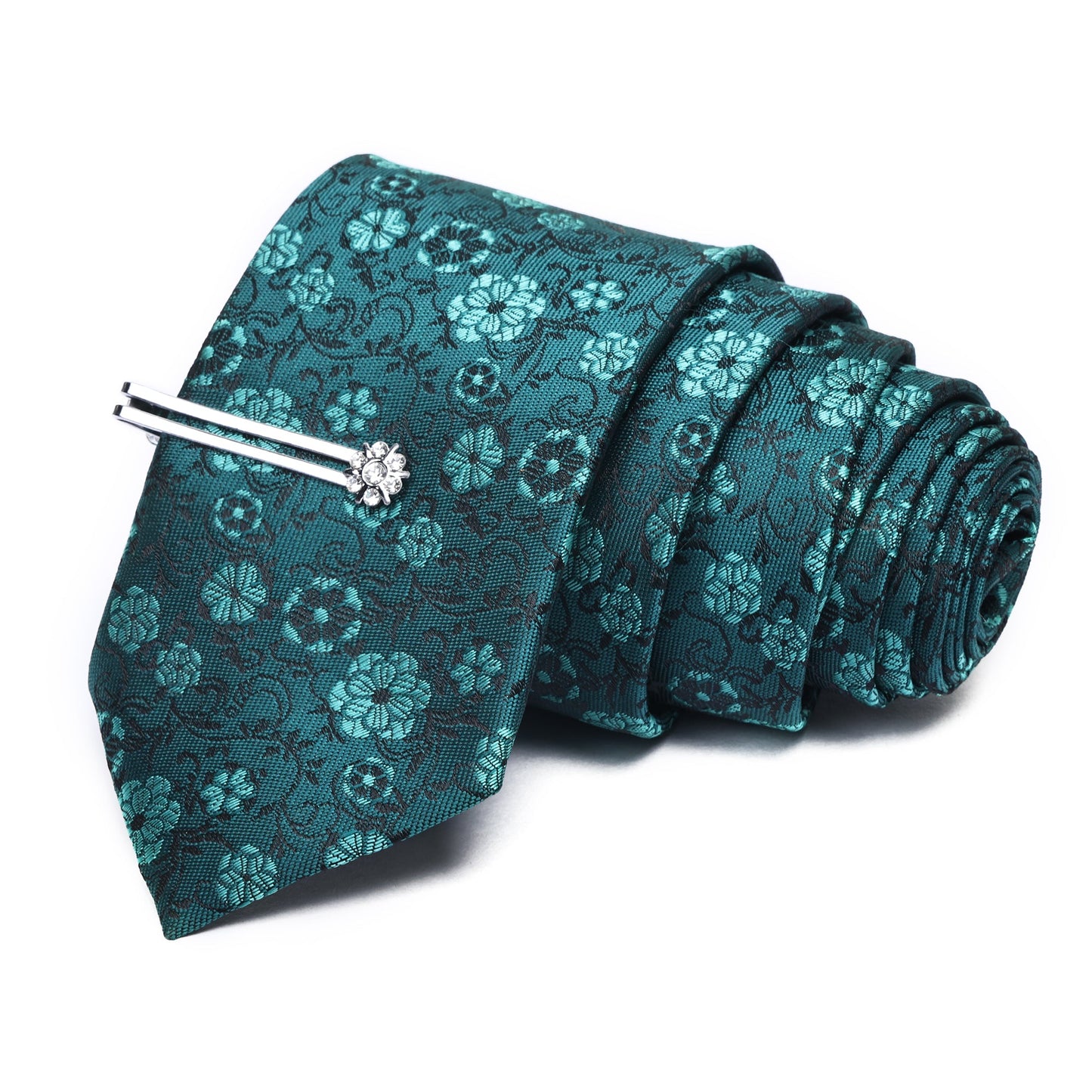 Torques Flower Print Italian Silk Neckties Set Pocket Square Tiepin