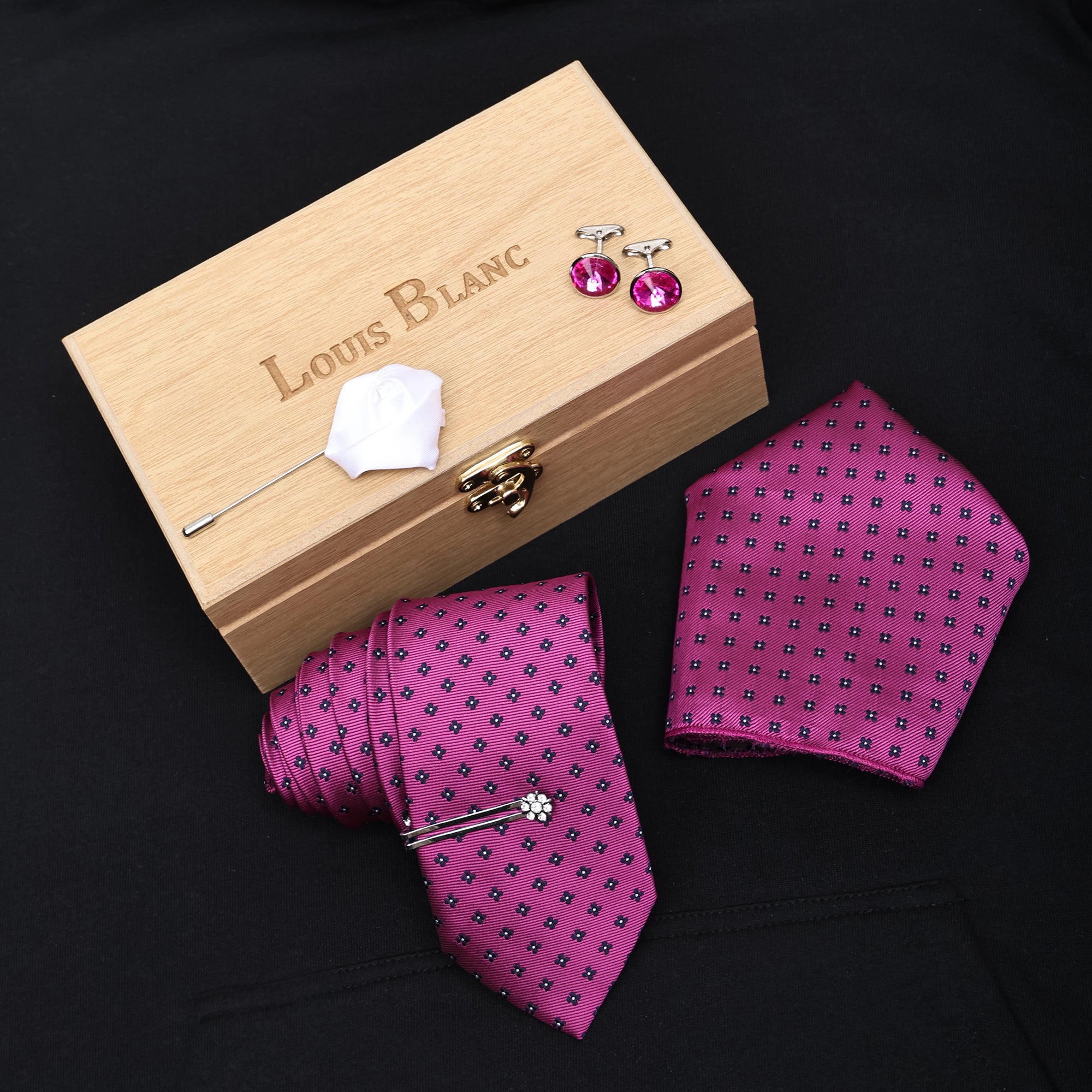 Flower Light Purple Italian Silk Neckties Set Pocket Square Tip