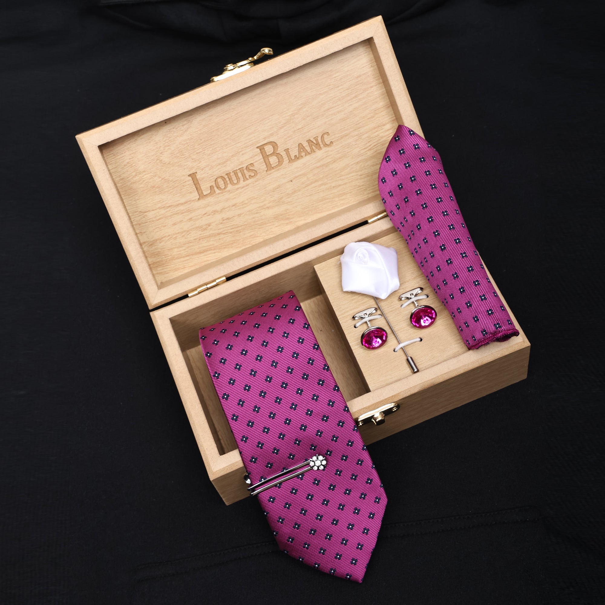Flower Light Purple Italian Silk Neckties Set Pocket Square Tip