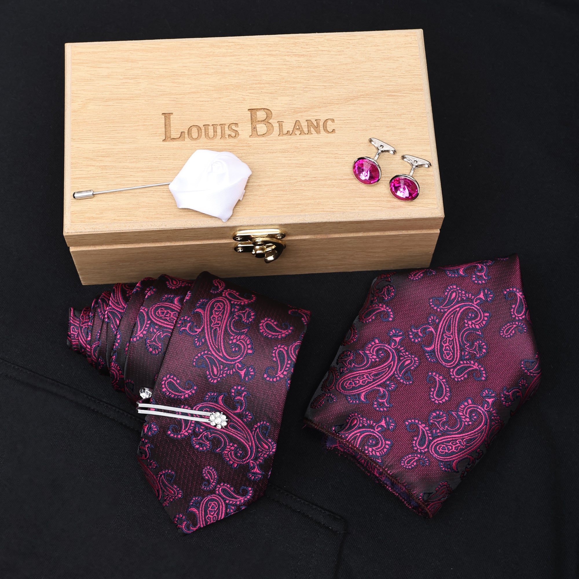 Purple Kari Italian Silk Neckties Set Pocket Square Silver Tiepin