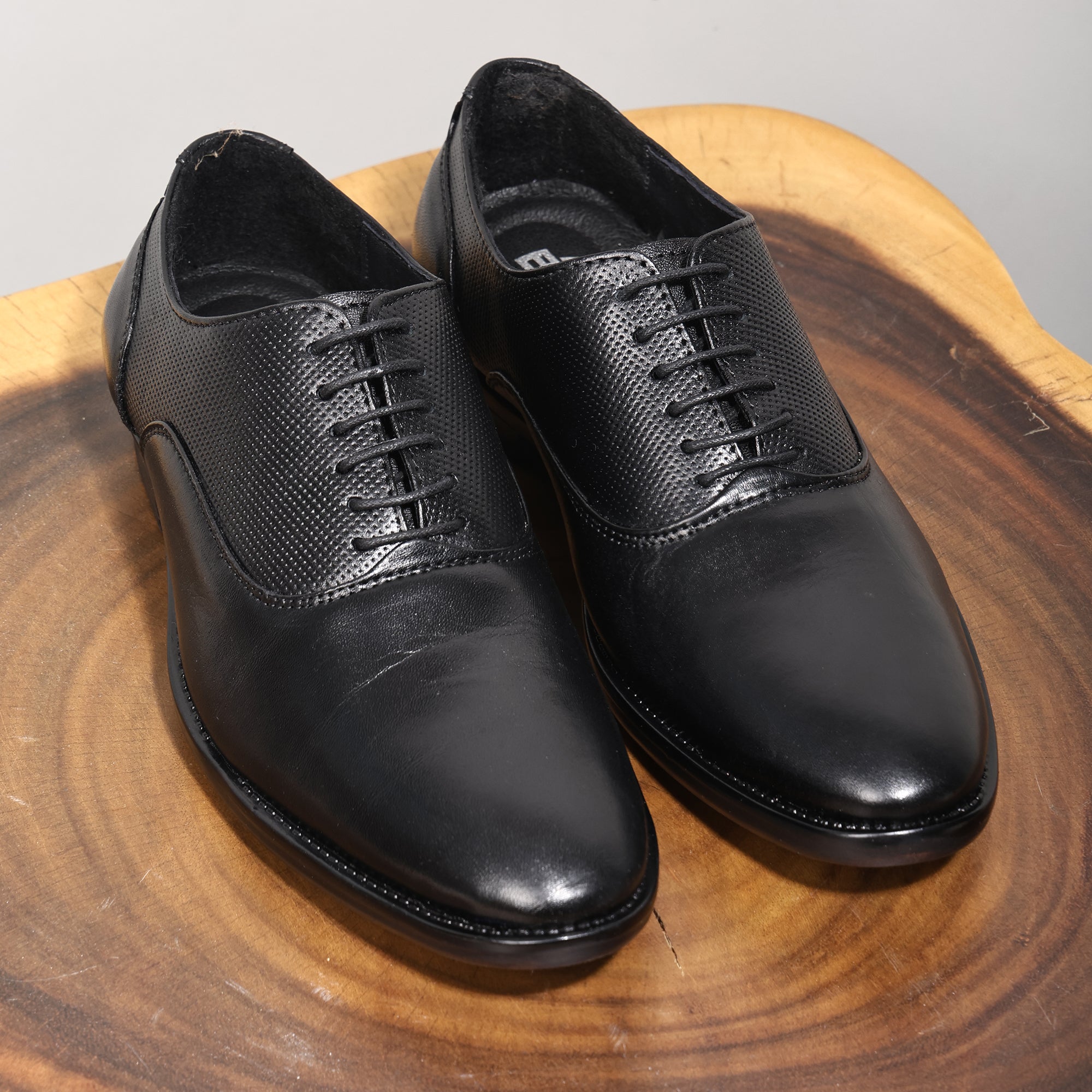 Louis Blanc Men’s Full Grain Black Leather Oxford Lace Up Formal Shoes ( LB18 )