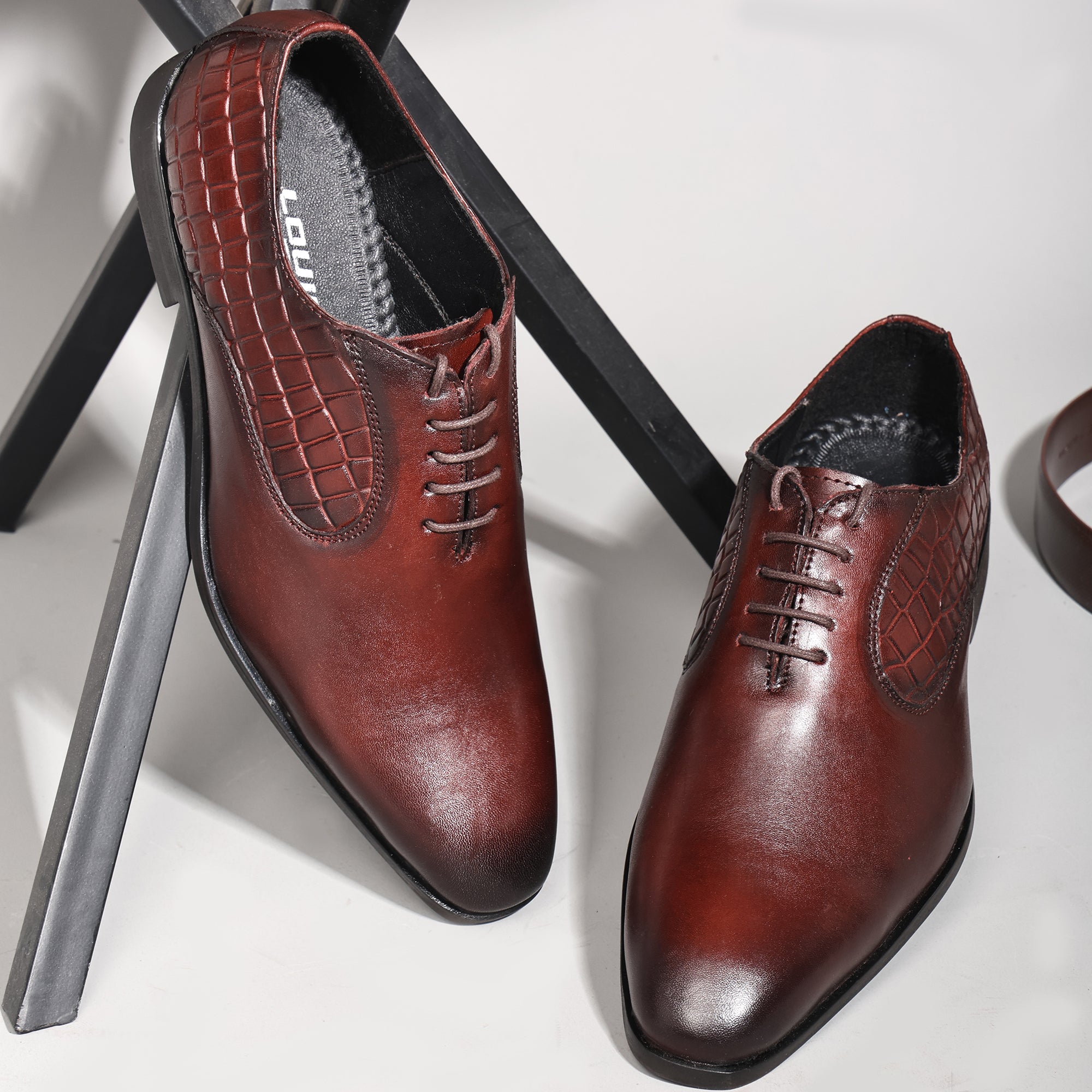 Louis Blanc Genuine Crust Leather Shoe for Men Fisher Derby Cherry Colour LB28(A)