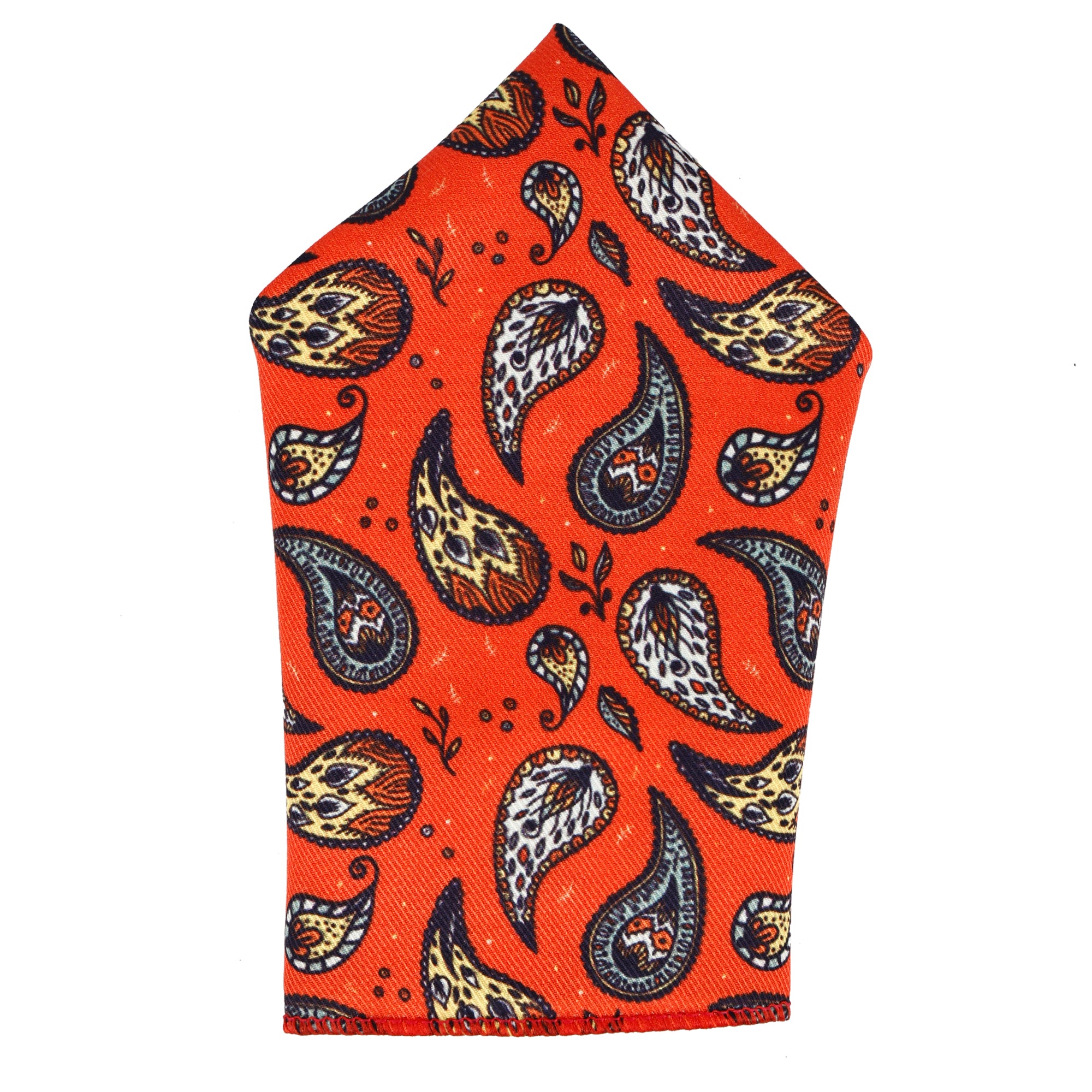 International Orange Luxury Italian Silk Necktie Set With Pocket Square Silver Tie Pin, Cufflinks & Brooch