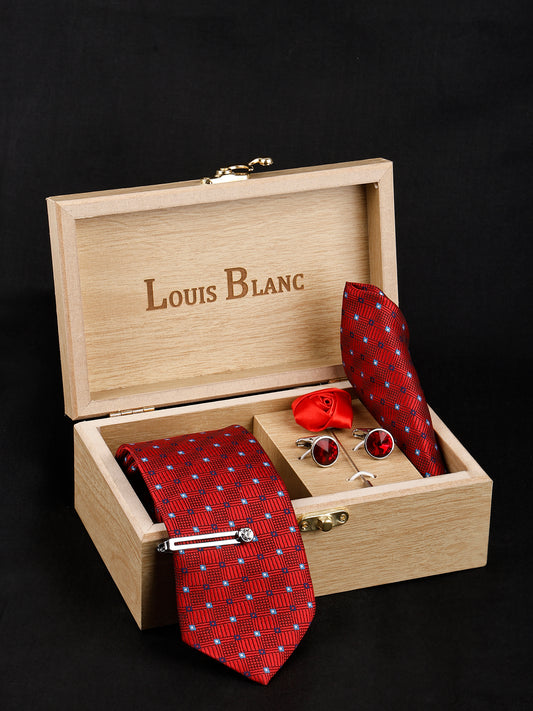 Texture Maroon Italian Necktie With Pocket Square Silver Tie pin, Cufflinks & Brooch