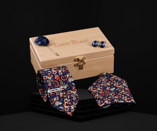 Cerulean Blue Luxury Italian Silk Necktie Set With Pocket Square Silver Tie Pin, Cufflinks & Brooch